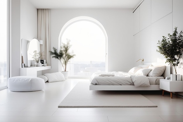 Foto prachtige minimalistische witte slaapkamer interieur