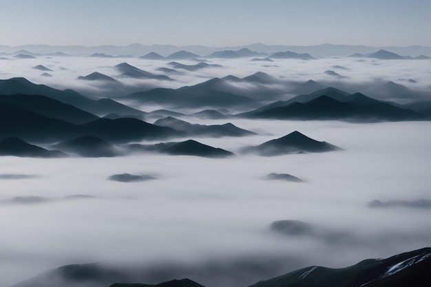 foto prachtige opname van hoge witte heuveltoppen en bergen bedekt met mist