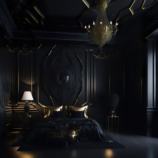 Foto prachtige slaapkamer met gouden details en luxe meubels
