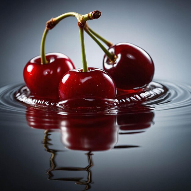 Foto foto premium ripe red cherry fruit splashing met water fresh achtergrond advertentie sjabloon