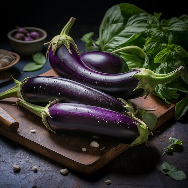Foto rauwe aubergines klaar om te worden gekookt