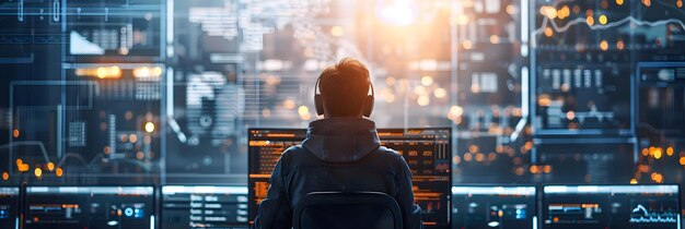 Foto realistische afbeelding van Software Developer Coding for Blockchain Concept in een modern tech kantoor en
