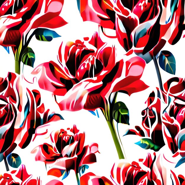 Foto rood roze bloemen aquarel naadloos patroon