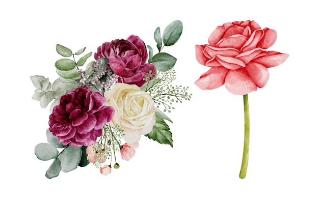 Foto roze bloem aquarel illustratie collectie in roze kleur vector vierkante naadloze bloemmotief boeket tuin bloemen 15