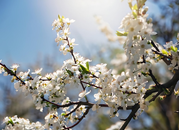 foto's Lente bloeiende witte bloesems en zonlicht in de lucht Fotografie