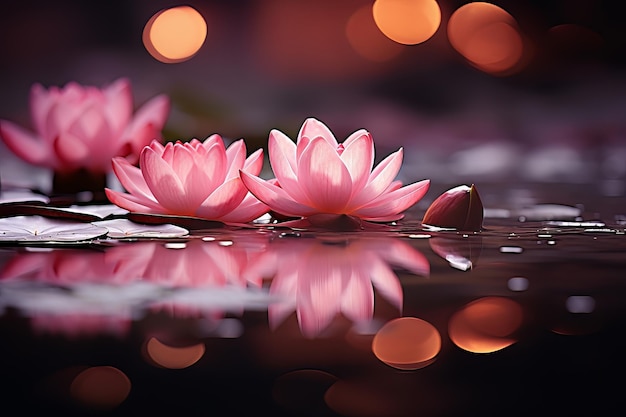 Foto foto's van bloemblaadjes die reflecteren in rustig water