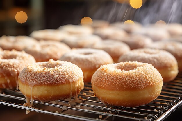 Foto's van vers gebakken donuts