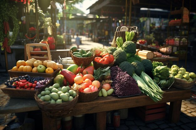 Foto's van vers voedsel op lokale en seizoensgebonden markten