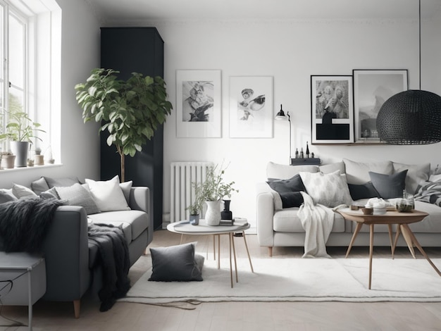 foto Scandinavische woonkamer interieurontwerp zoom achtergrond