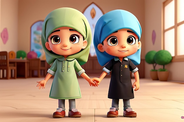 Foto foto schattig en schattig moslim kinderen cartoon personage