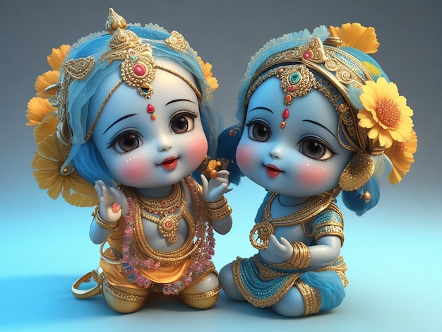 Foto schattigste 3D-afbeelding van kleine Radha Krishna