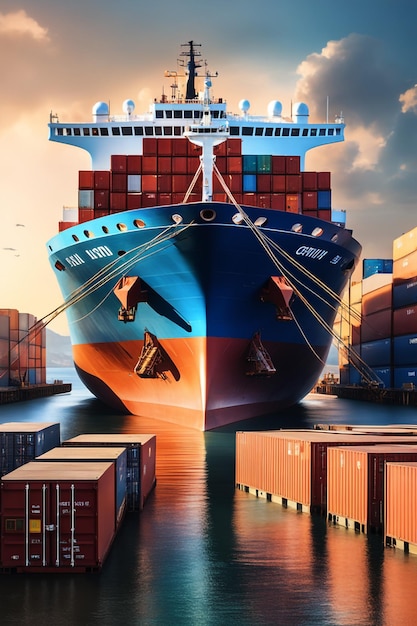 foto scheepvaart achtergrond groot vrachtschip met containers in de haven