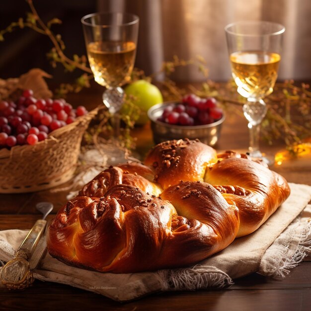 Foto shabbat kandelaars met brandende kaarsen op de keukentafel traditionele Joodse