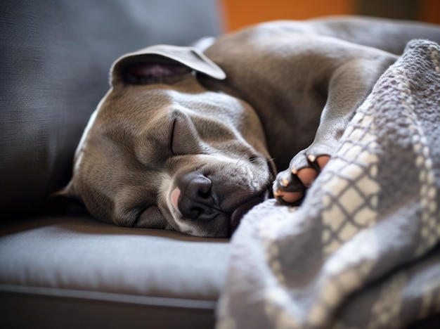 Foto Slapende schattige hond puppy op een bankinterieur