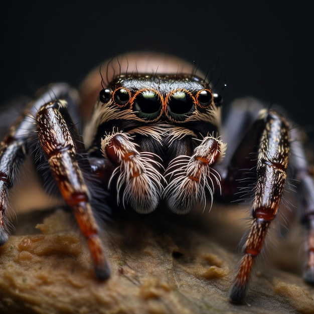 foto springende spinnen close-up op een donkere achtergrond