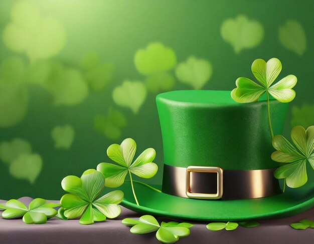 foto st patricks hoed achtergrond met klaverbladeren 3d illustratie