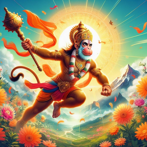 Foto standbeeld van heer Hanuman ji gezicht generatieve ai