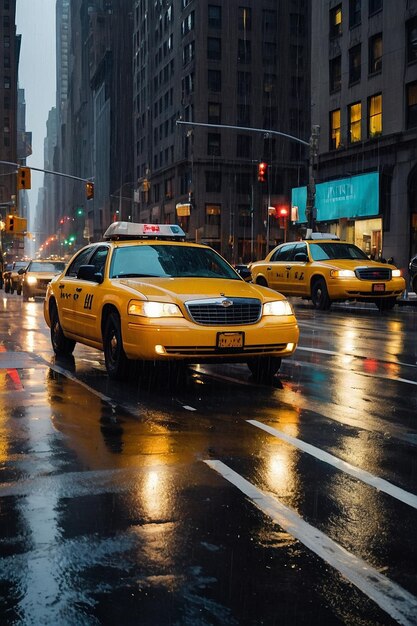 Foto foto stedelijke straat met gele taxi's