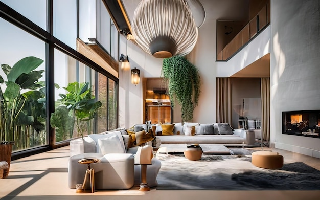 Foto stijlvolle Scandinavische woonkamer met design mint bankmeubels