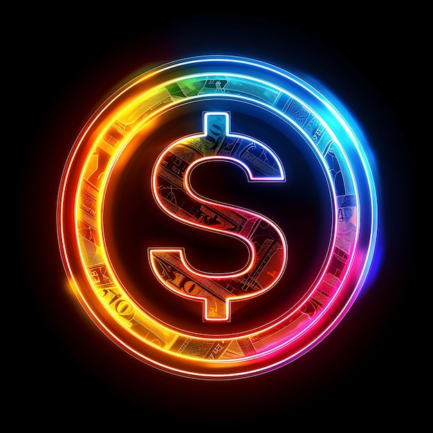 Foto Transparent Neon Glowing Glass Valuta Exchange Icon met F Outline Y2K Web Asset Resource