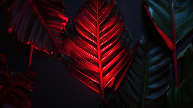 Foto Tropische bladeren rode dakrand van gegenereerde ai tropische bladeren rode dakrand