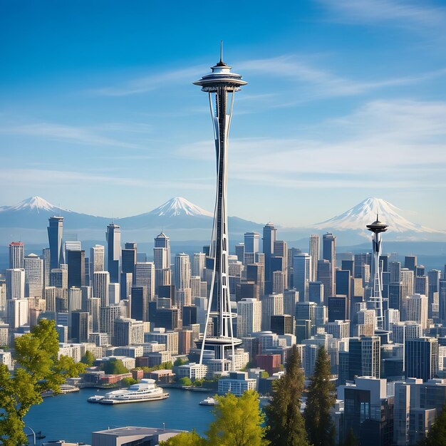 Foto uitzicht van isometrische ruimte naald van seattle stad gebruikt gegenereerd