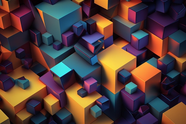 Foto van abstracte 3D-weergave van chaotische kubussen behang
