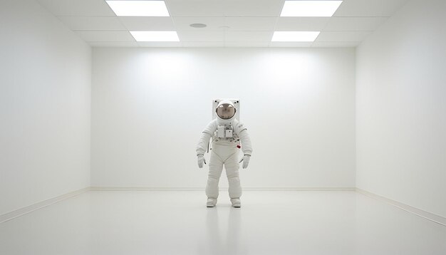 Foto van astronaut die drijft in een lege kamer zeer moderne en minimale witte kamer
