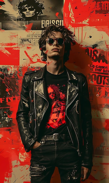 Foto foto van athletic adult male model met leather biker jacket fashion collage vintage concept idea
