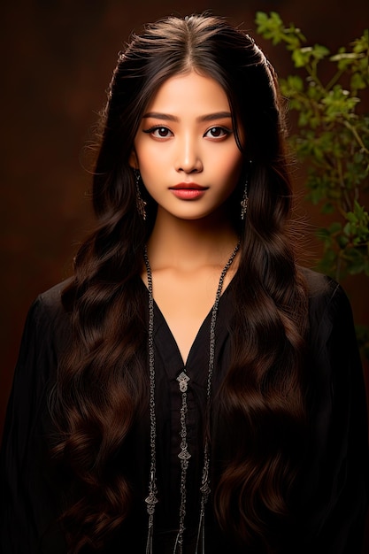foto van aziatisch jong vrouwen lang haar met koreaanse make-upstijl op haar gezicht en perfecte huid