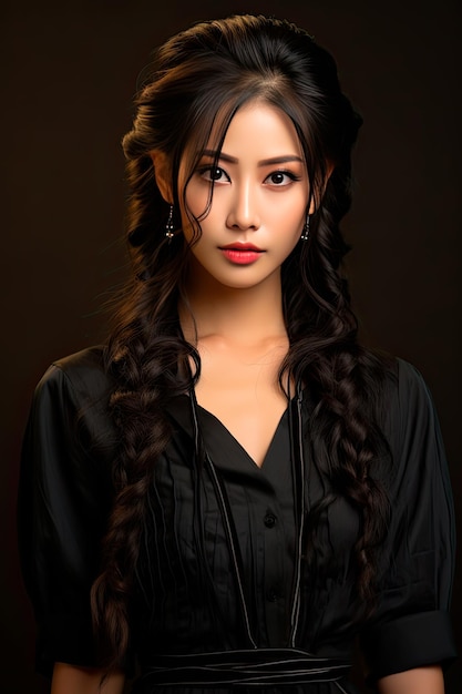foto van aziatisch jong vrouwen lang haar met koreaanse make-upstijl op haar gezicht en perfecte huid