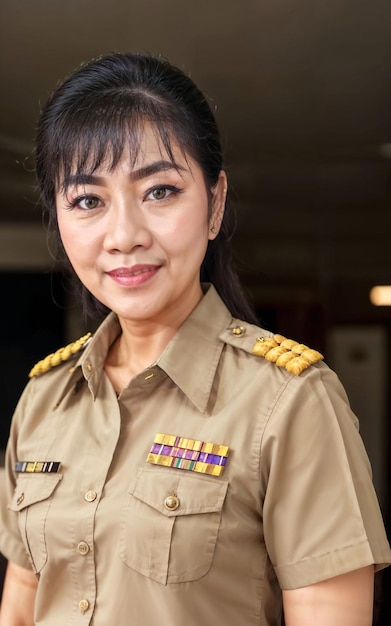 Foto van Aziatische vrouw van middelbare leeftijd in Thaise leraar uniforme generatieve AI