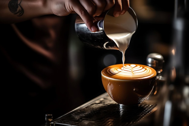 Foto van Barista die latte-kunst creëert in een cappuccino