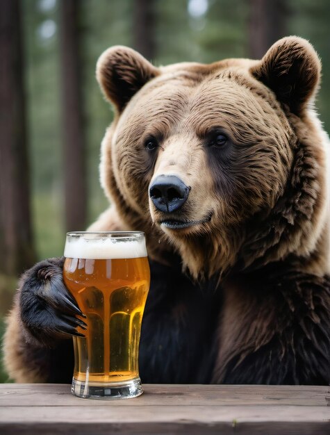 Foto foto van bear met een glas bier in het oosten