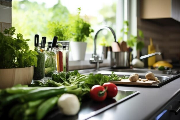 foto van binnenkant keuken close-up studiolicht Generatieve AI