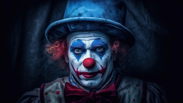 foto van blauwe clown met rode neus