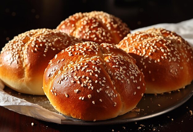 Foto van broodjes met sesamzaadjes voor burgerbroodjes brood met tarwe en sesamzaadjes