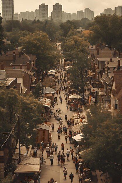 Foto van buren die een straatbeurs organiseren in een levendig Toronto Commu Festival Holiday Concept