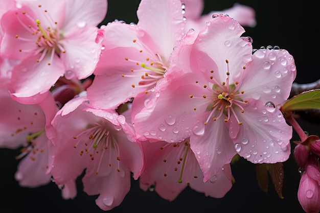 Foto van Cherry Blossom Macro Dew Drops Capture