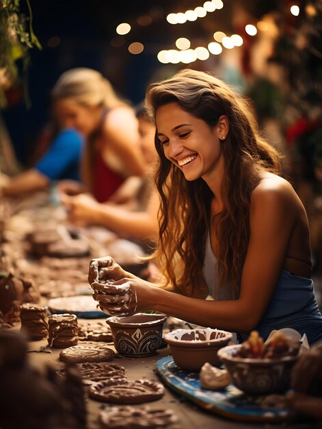 Foto van Colombiaanse ambachtslieden die ingewikkelde aardewerk en keramiek maken Dec Festive Colombia Vibrant