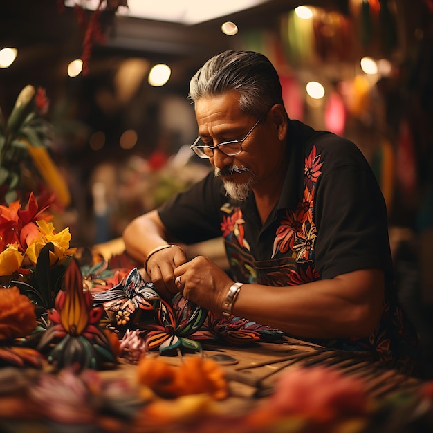 Foto van Colombiaanse ambachtslieden die ingewikkelde papiermache-decoraties maken Festive Colombia Vibrant