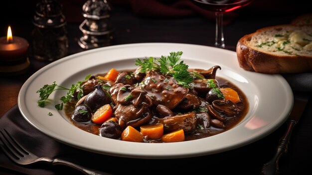 Foto foto van coq au vin als gerecht in een luxe restaurant