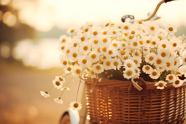 Foto van Daisies in een vintagestyle fietsmand