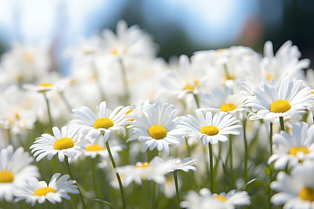 Foto van daisy bloemen met een wazige tuin achtergrond