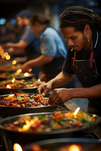 Foto foto van de inheemse kookwedstrijd in een culinaire school professi concept ideas festive