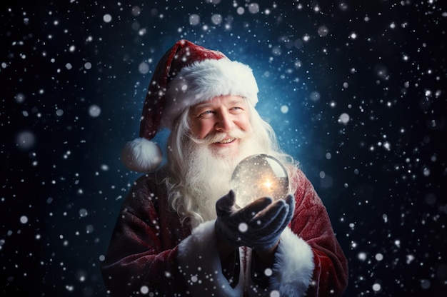 Foto van de Kerstman met een magische kerstbonus in handen Foto van hoge kwaliteit