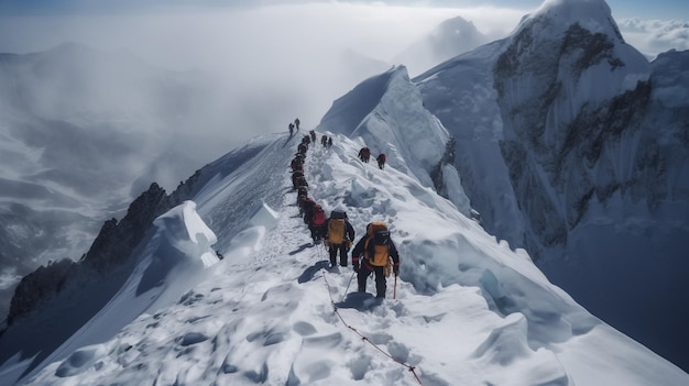 Foto van de klimmers die de top van de Everest bereiken