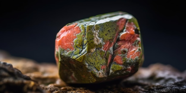 Foto van de minerale steen unakite close-up macro generatieve ai