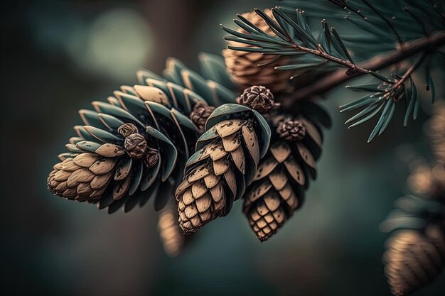 foto van dennenappels aan een boom in close-up