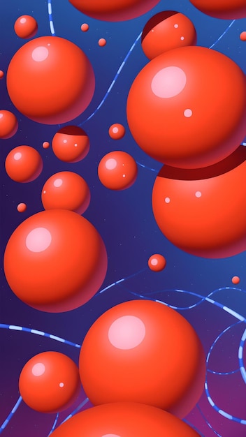 Foto van drijvende rode ballen in een abstracte compositie